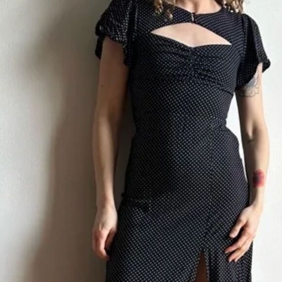 ZARA Black and White Cut-Out Polka Dots Midi Dress - Picture 6 of 7